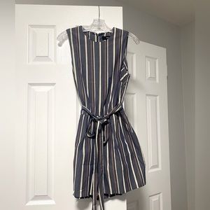 Stripes romper with tie belt